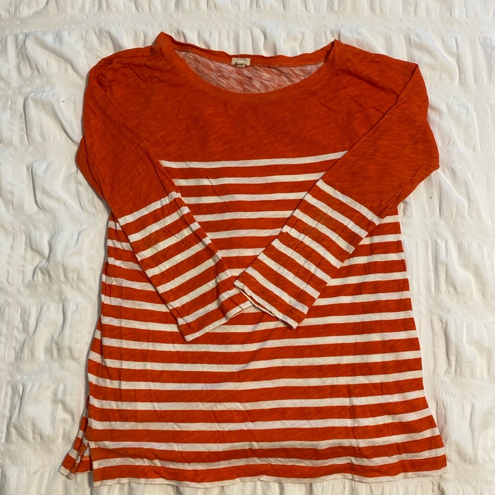 J. Crew Orange and White Stripe Long Sleeve Tee